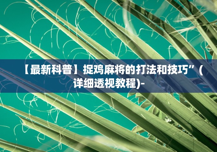 【最新科普】捉鸡麻将的打法和技巧”(详细透视教程)-